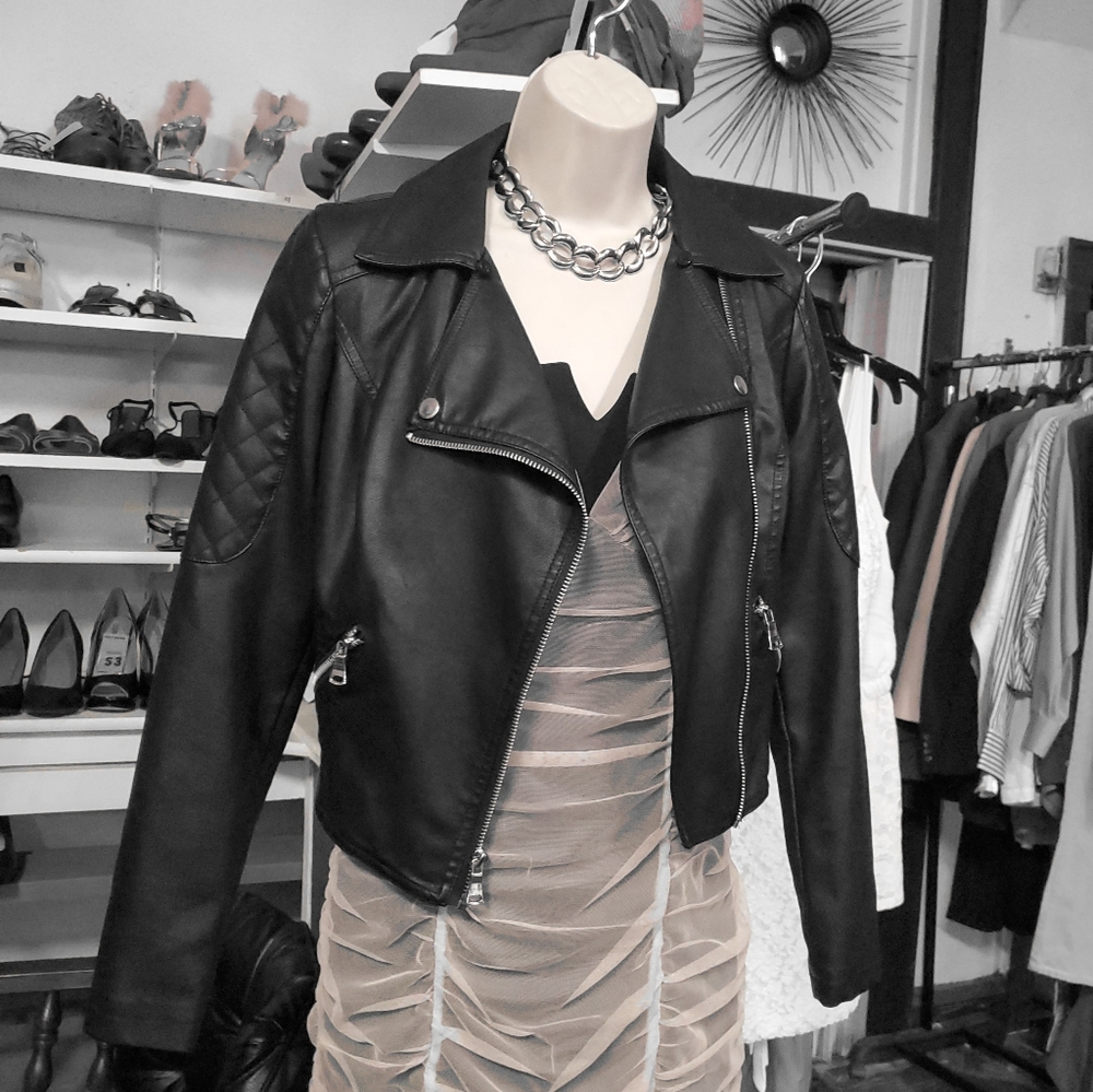 Candie's black faux leather moto jacket coat xs - Picture 6 of 14